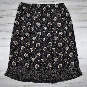 Y2K vintage black/beige floral rayon skirt size 4 small cottage western boho